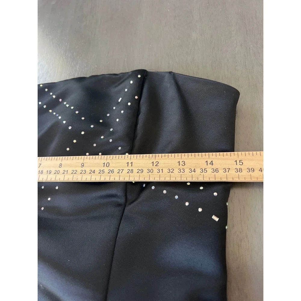 Jessica McClintock Vintage Prom Black Satin Strapless Rhinestone Gown Size 8 - Picture 7 of 8